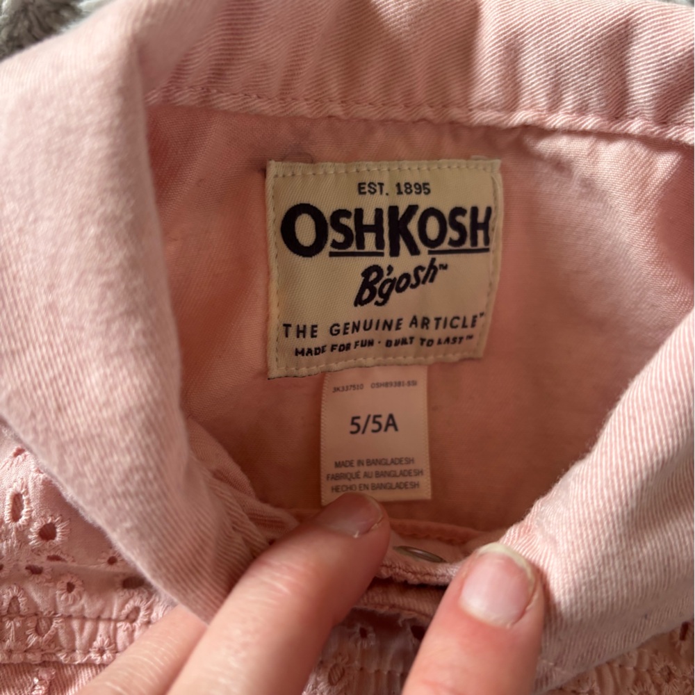 OshKosh B’gosh Pink Denim Jacket Girls 5/5A Eyelet Lace Western Button Up - Picture 4 of 11